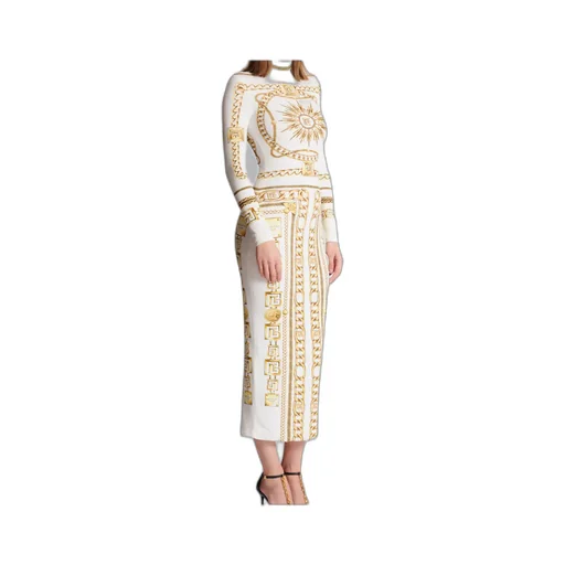 Long Printed Bodycon Dress With Balmain Foulard Pattern