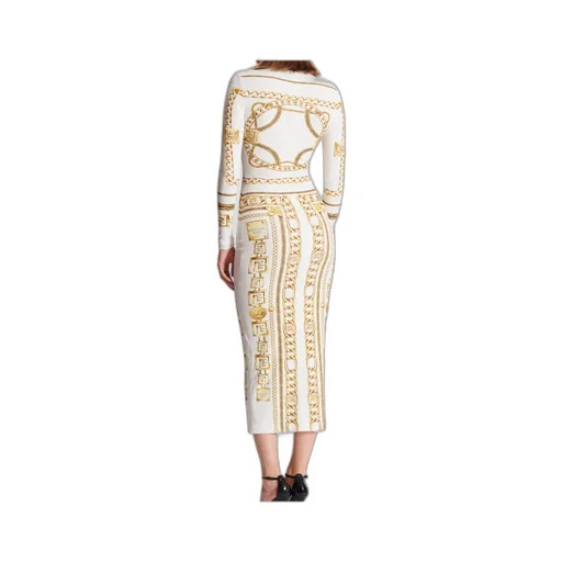 Long Printed Bodycon Dress With Balmain Foulard Pattern