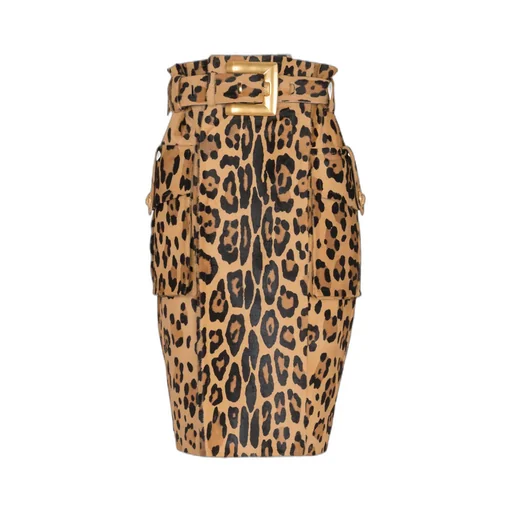 Ponyskin-Style Leather Midi Skirt With Leopard Pattern