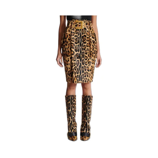Ponyskin-Style Leather Midi Skirt With Leopard Pattern