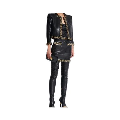Lambskin Edge-To-Edge Jacket With Chain Trim
