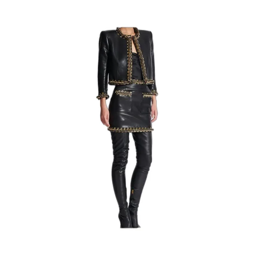 Lambskin Edge-To-Edge Jacket With Chain Trim