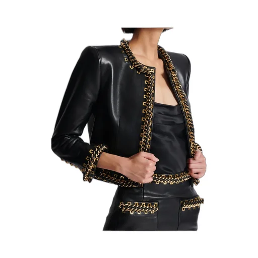 Lambskin Edge-To-Edge Jacket With Chain Trim