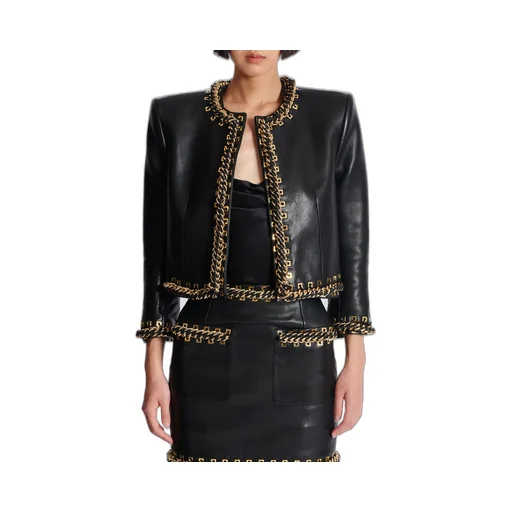 Lambskin Edge-To-Edge Jacket With Chain Trim