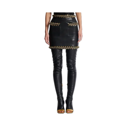 Short Lambskin Skirt With Chains