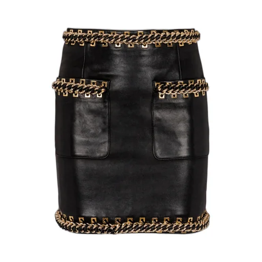 Short Lambskin Skirt With Chains