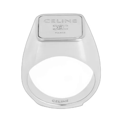 Triomphe Square Signet Ring In Brass With Rhodium Finish