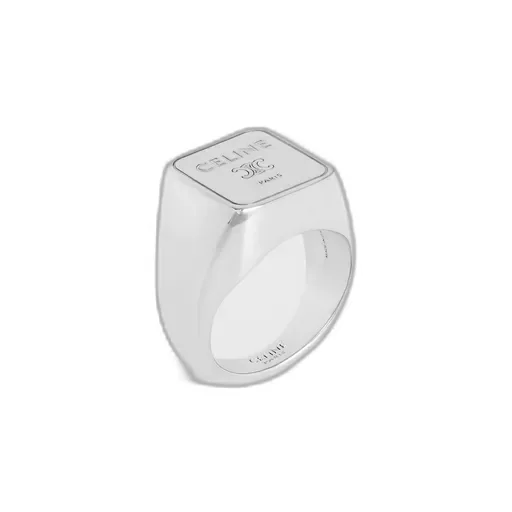 Triomphe Square Signet Ring In Brass With Rhodium Finish