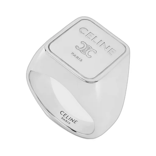Triomphe Square Signet Ring In Brass With Rhodium Finish