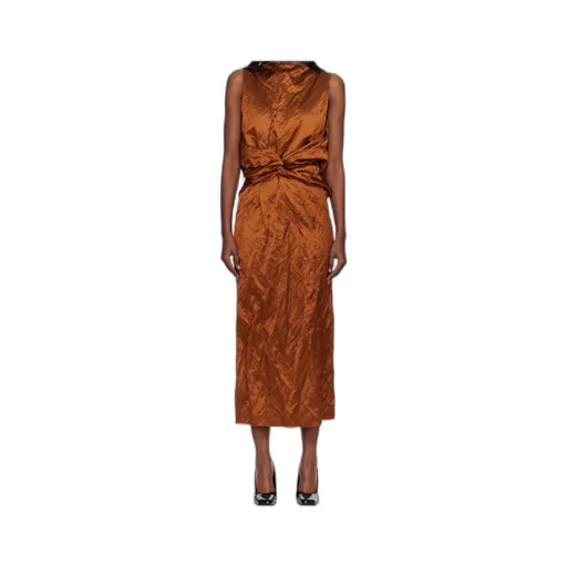Pleated Blend Satin Long Dress