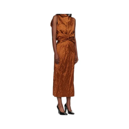 Pleated Blend Satin Long Dress