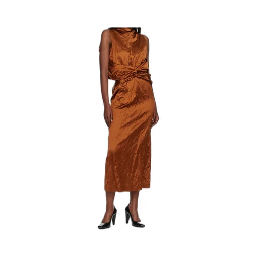 Pleated Blend Satin Long Dress