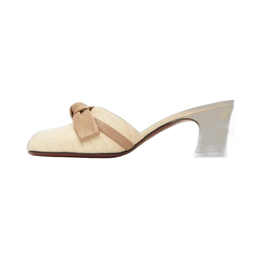Crocodile-Embossed Leather Bow Mules