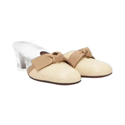 Crocodile-Embossed Leather Bow Mules