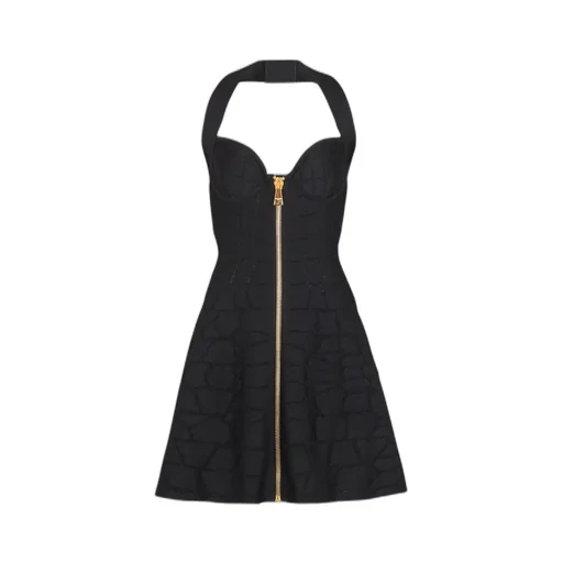 Flared Halterneck Dress In Crocodile Knit
