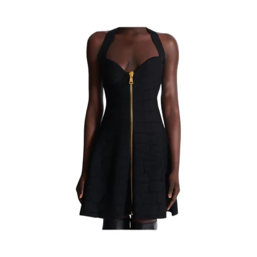 Flared Halterneck Dress In Crocodile Knit