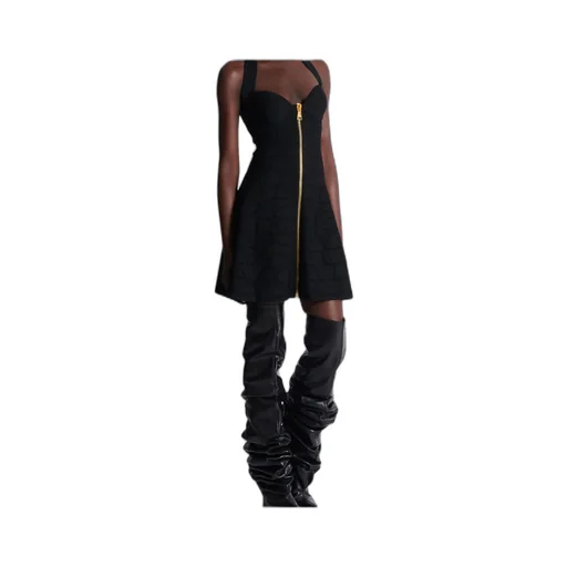 Flared Halterneck Dress In Crocodile Knit