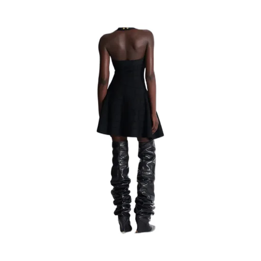 Flared Halterneck Dress In Crocodile Knit