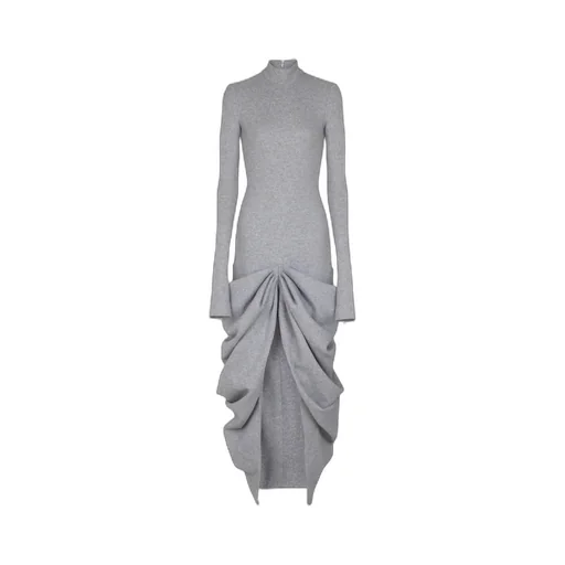 Long Draped Cotton Knit Dress