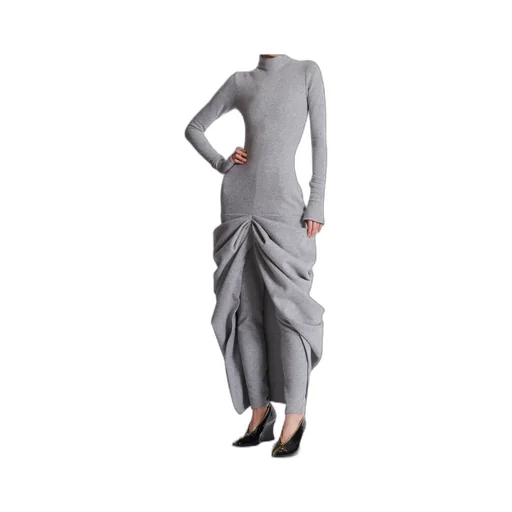 Long Draped Cotton Knit Dress