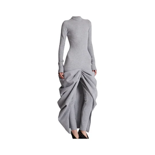 Long Draped Cotton Knit Dress