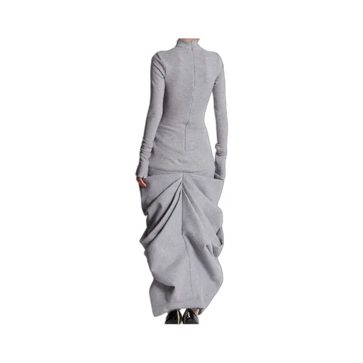 Long Draped Cotton Knit Dress