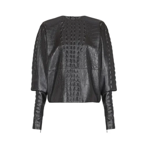 Crocodile-Embossed Puff-Sleeve Top
