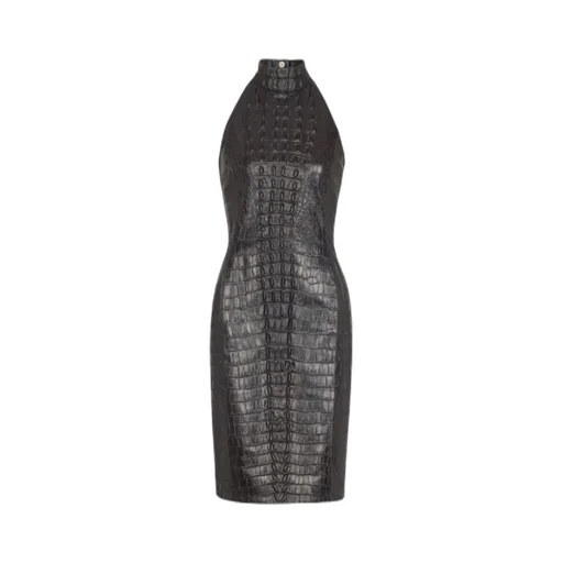 Crocodile-Print Embossed Leather Dress