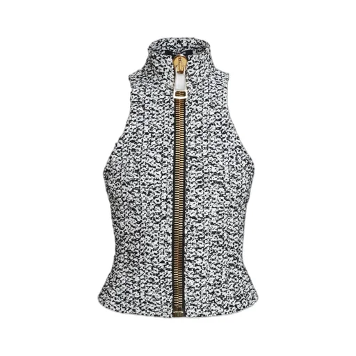 Backless Zipper Tweed Top