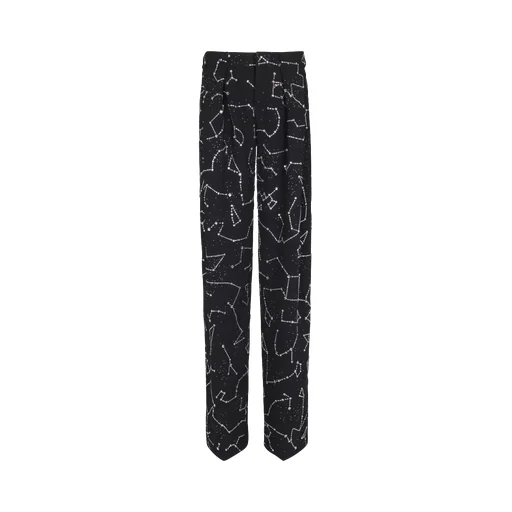 Crepe Trousers With Rhinestone Constellation Motif