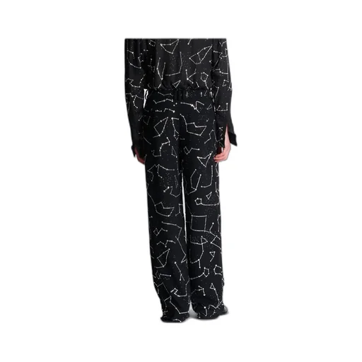 Crepe Trousers With Rhinestone Constellation Motif
