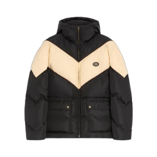 Valentino Hooded Down Jacket In Lightweight Nylon With Inlaid V And Vlogo Patch