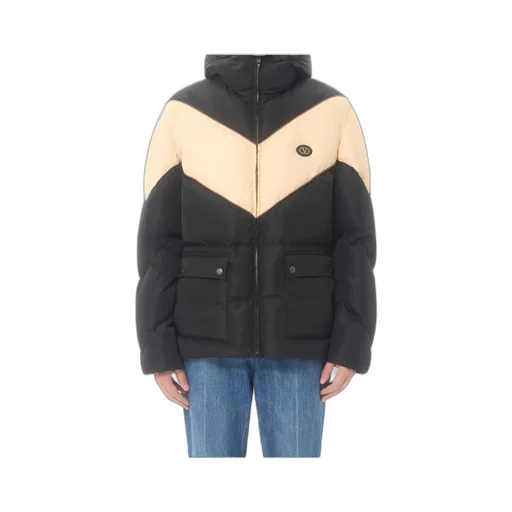 Valentino Hooded Down Jacket In Lightweight Nylon With Inlaid V And Vlogo Patch