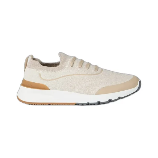 Brunello Cucinelli Logo Embossed Knitted Lace-Up Sneakers