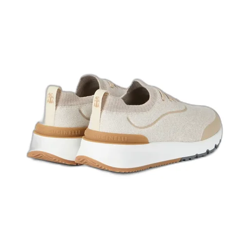 Brunello Cucinelli Logo Embossed Knitted Lace-Up Sneakers