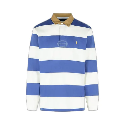 Striped-Pattern Long-Sleeve Polo Shirt