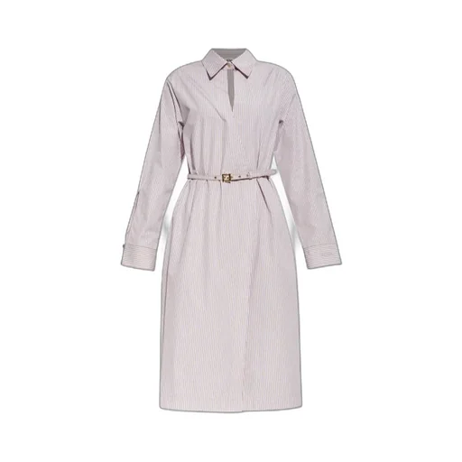 Fendi Striped Belted Waist Shirt Dress