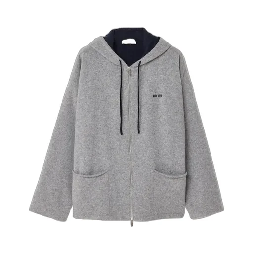 Miu Miu Zip-Up Drawstring Knitted Hoodie
