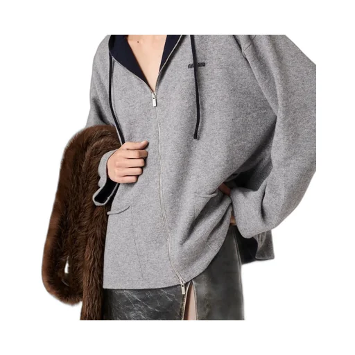 Miu Miu Zip-Up Drawstring Knitted Hoodie