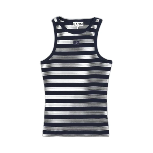 Ganni Sleeveless Striped Ribbed Tank Top