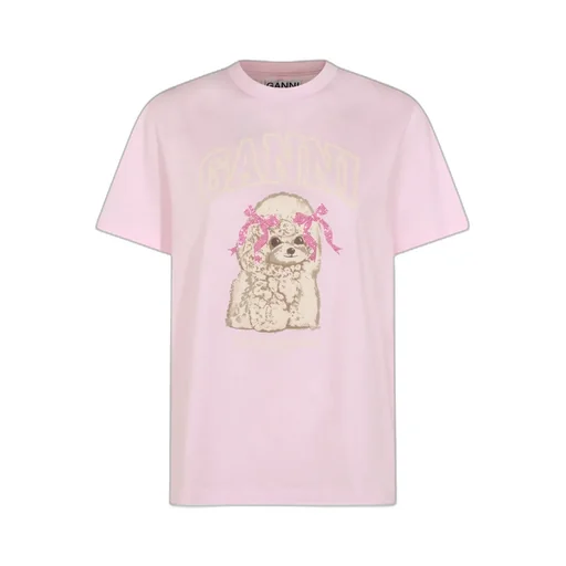 Ganni Poodle Logo Printed Crewneck T-Shirt