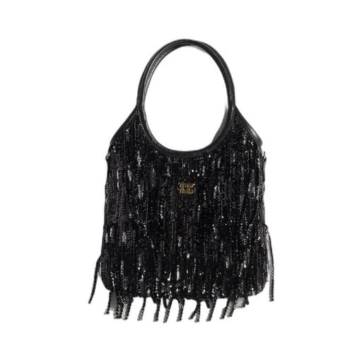 Ivy Satin Handbag With Crystal And Sequin Fringe
