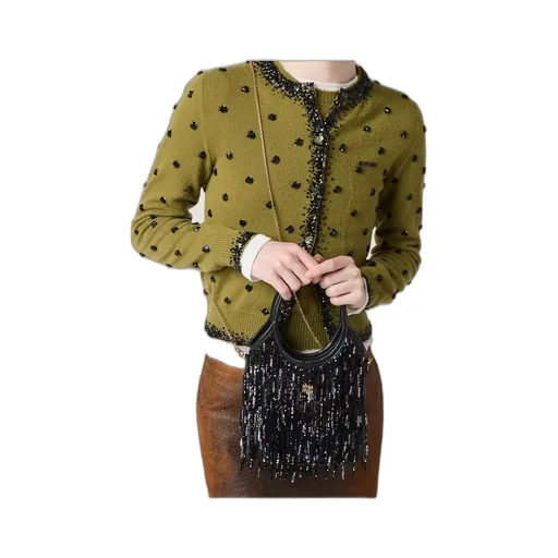 Ivy Satin Handbag With Crystal And Sequin Fringe