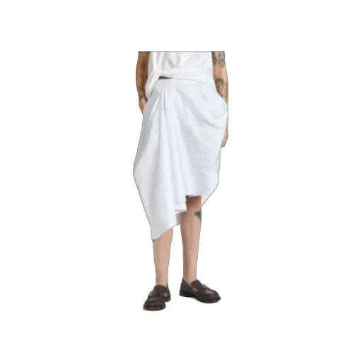 Asymmetric Draped Skirt In White & Blue