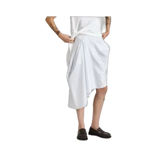 Asymmetric Draped Skirt In White & Blue