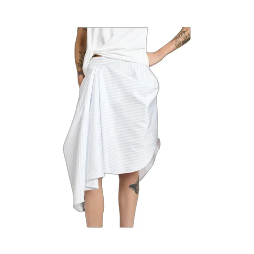 Asymmetric Draped Skirt In White & Blue