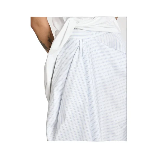 Asymmetric Draped Skirt In White & Blue