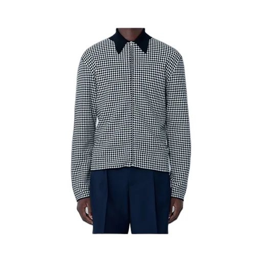 Jil Sander Houndstooth Pointed Collar Zip-Up Shirt
