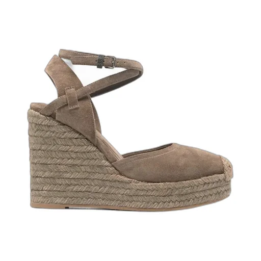 Brunello Cucinelli Exquisite Lace-Up Wedge Espadrilles