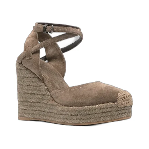 Brunello Cucinelli Exquisite Lace-Up Wedge Espadrilles